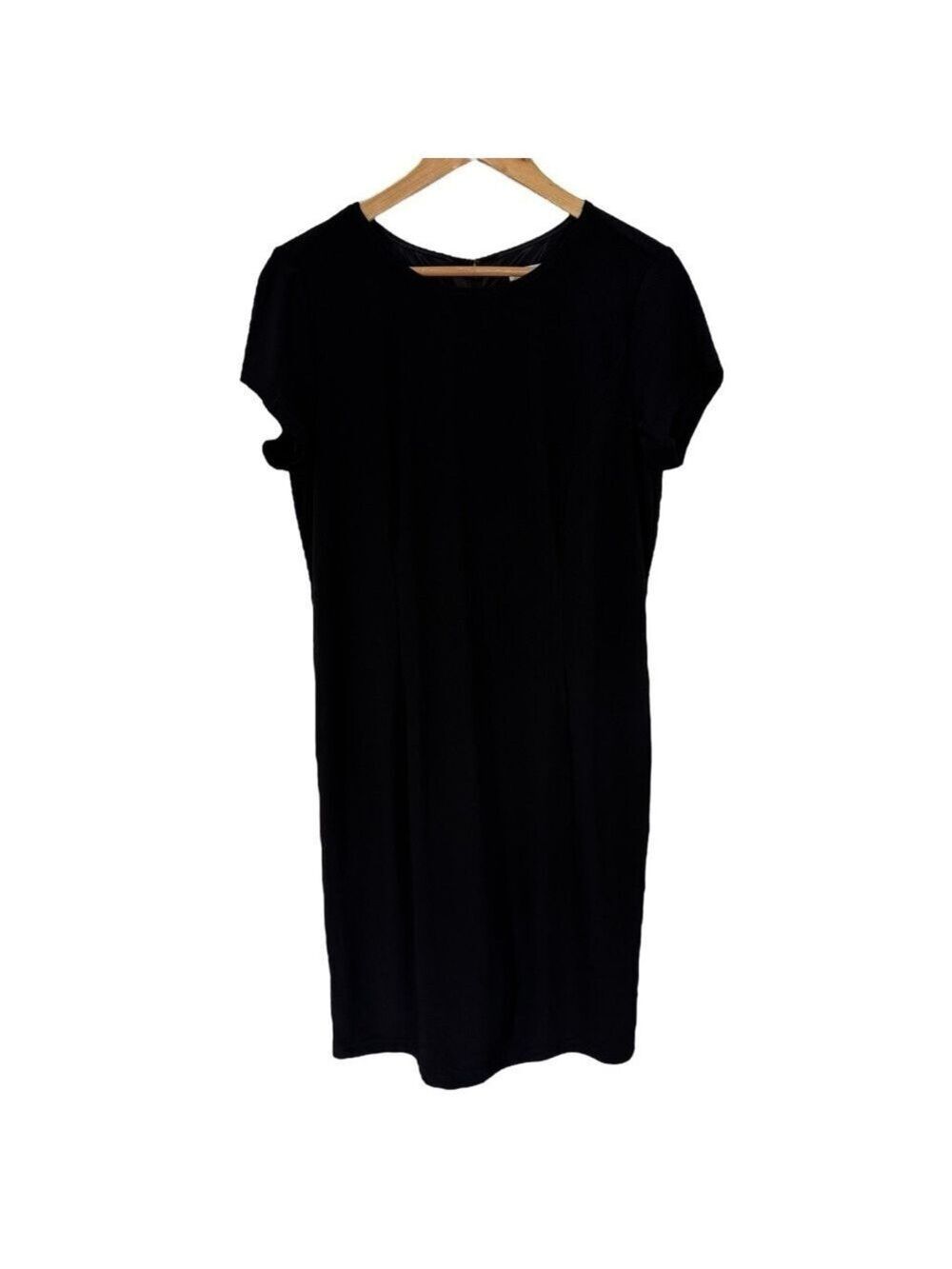 Joan Rivers Slinky Black Dress Sz 12 Knee Length Short Sleeve Fitted Classic EUC
